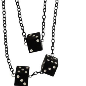 Black & White Dice Necklace Las Vegas Gambling Rockabilly Retro Lucky Kitsch NWT